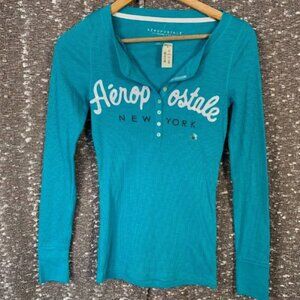 NWT Aeropostale Ribbed Long Sleeve Henley Shirt Embroidered Y2K Preppy Womens XS